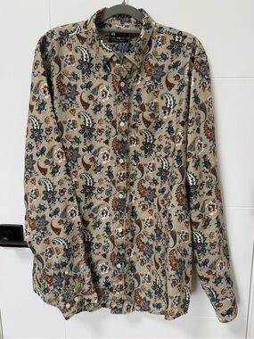Men's Beige Paisley Button-Up Shirt